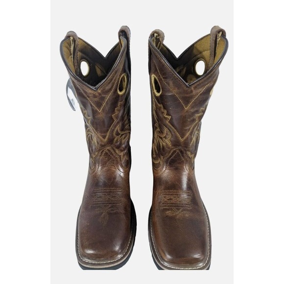 Dan Post Kids Amarillo Western Boot Size 4.5 D Brown Leather Black Embroidered - Picture 4 of 8